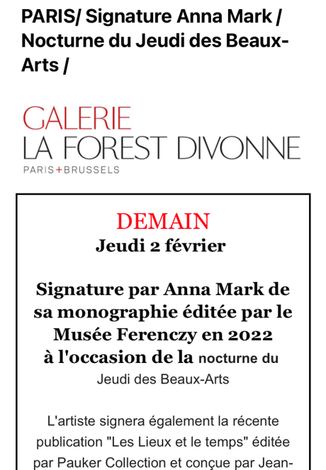 Galerie La Forest Divonne  « Anna Mark  » morceaux choisis – jusqu’au 25 Février 2023.