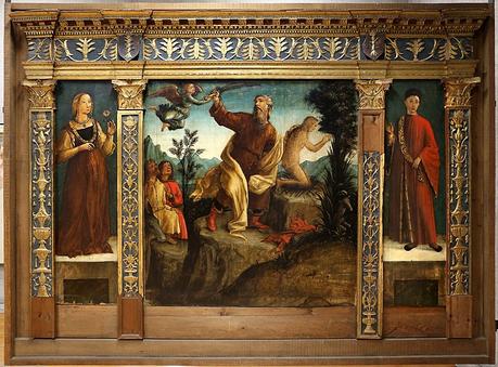 1515-29 ca Liberale_da_verona,_ancona_miniscalchi,_col_sacrificio_di_isacco_tra_due_donatori Museo di Castelvecchio Verona schema