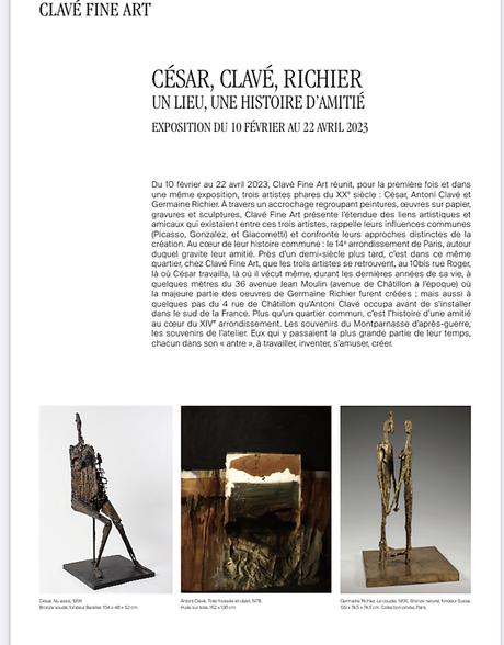 Clavé Fine Art (César,Antoni Clavé,Germaine Richier) 10 Février au 22 Avril 2023.