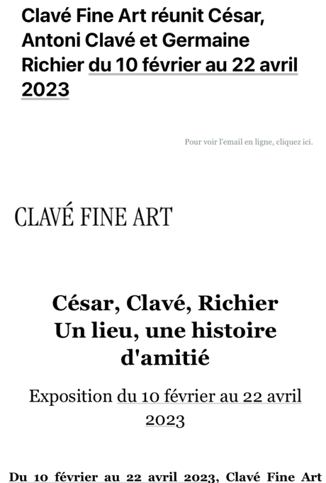 Clavé Fine Art (César,Antoni Clavé,Germaine Richier) 10 Février au 22 Avril 2023.