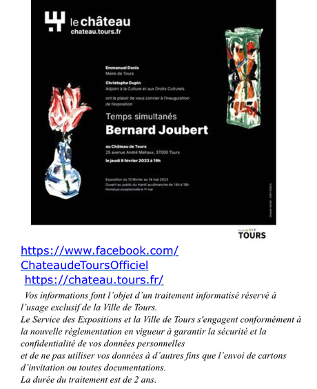 Château de Tours – exposition Bernard Joubert « Temps simultanés » à partir du 9 Février 2023.