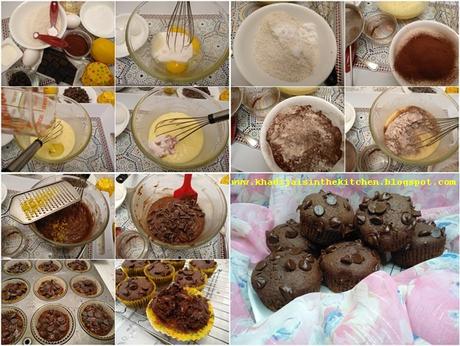 MUFFINS À LA FARINE DE BLÉ ET AU CHOCOLAT / CHOCOLATE WHEAT FLOUR MUFFINS / MAGDALENAS DE HARINA DE TRIGO Y CHOCOLATE / مافن بدقيق القمح الكامل و الشوكولاتة