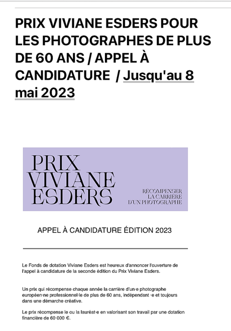 Prix Viviane Esders  – Appel à candidature – jusqu’au 8 Mai 2023.