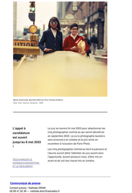 Prix Viviane Esders  – Appel à candidature – jusqu’au 8 Mai 2023.