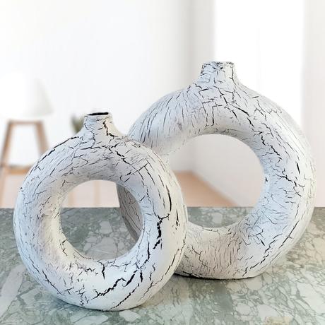deco salon moderne vase imitation marbre noir blanc rond deco nordique