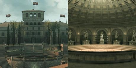 Extérieur et intérieur de la Villa Auditore dans Assassins Creed II.