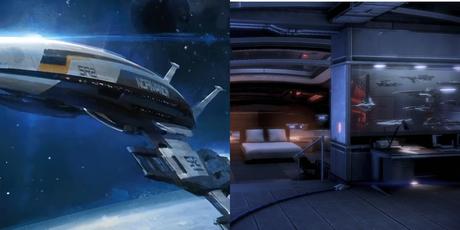 Extérieur et intérieur du Normandy SR-2 dans Mass Effect.