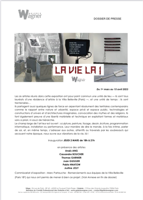 Galerie WAGNER « La Vie La » à partir du 1er Mars 2023.