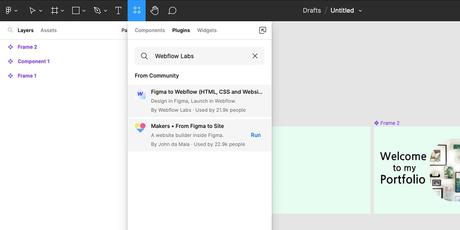 Menu des plugins Figma Resources.