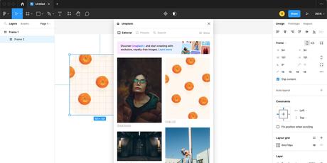 Plugin Figma Unsplash en cours d'utilisation.