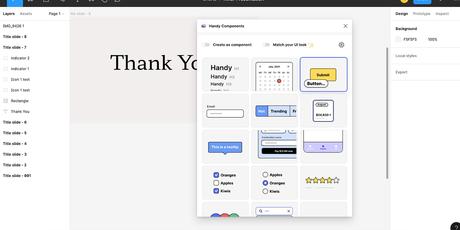 Plugin Figma Handy Components en cours d'utilisation.