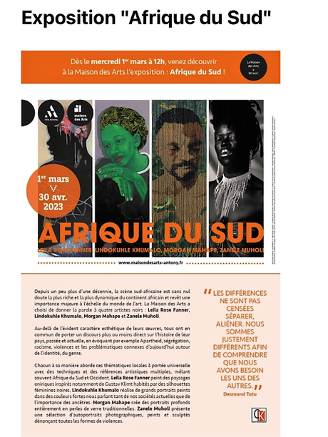 Maison des Arts à Antony – « Afrique du sud  » à partir du 7 Mars 2023.