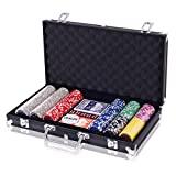 COSTWAY Malette Poker Jetons Poker Ensemble de 300 Jetons 2 Jeux de Cartes 5 Dés 1 Bouton Dealer Mallette en Aluminium (Noir)