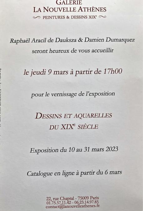 Galerie « La Nouvelle Athènes  » Dessins et Aquarelles du XIXe S. 10/31 Mars 2023.