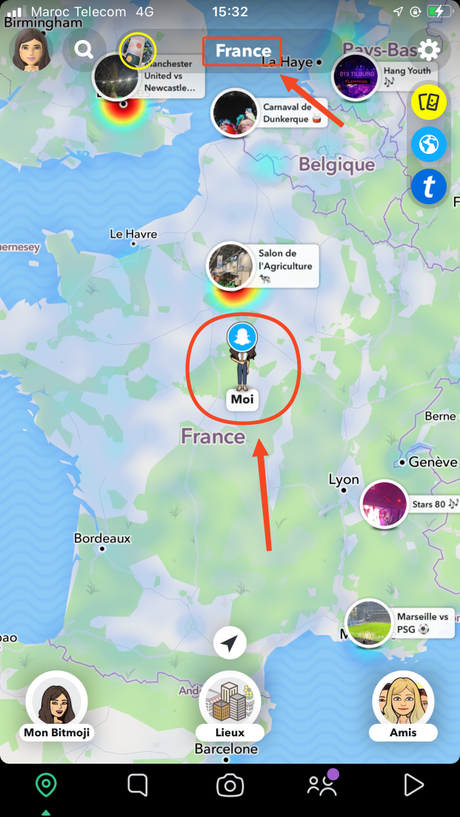 Changer sa localisation dans Snapchat sur iPhone