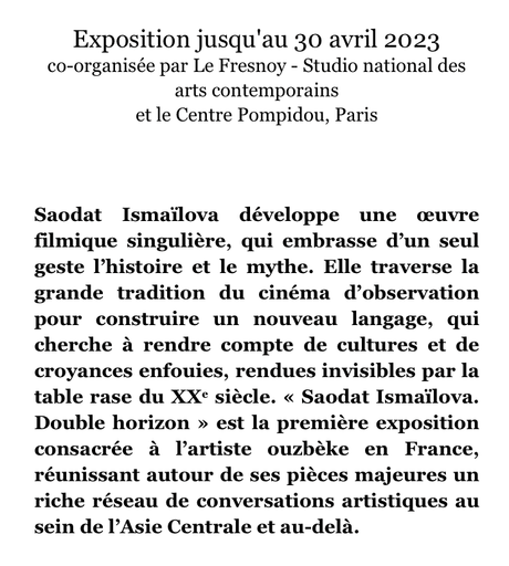 Le Fresnoy  — Centre Pompidou  « Saodat Ismailova – Double horizon »  10 Février – 3O Avril 2023.