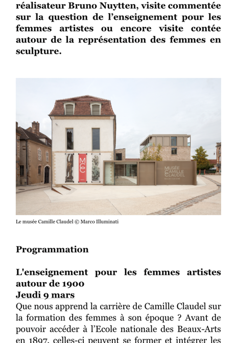 Musée Camille Claudel « Journée Internationale des droits des femmes » 9/12 Mars 2023.