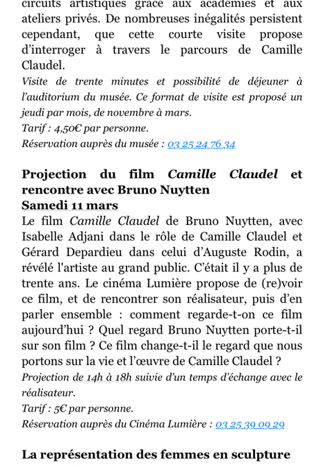Musée Camille Claudel « Journée Internationale des droits des femmes » 9/12 Mars 2023.