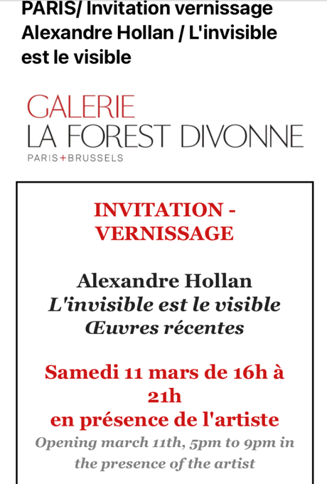 Galerie La Forest Divonne : exposition  Alexandre Hollan « L’invisible est le visible » à partir du 11 Mars 2023.