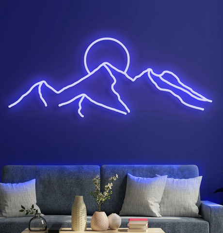 neon bleu montagne canapé gris droit