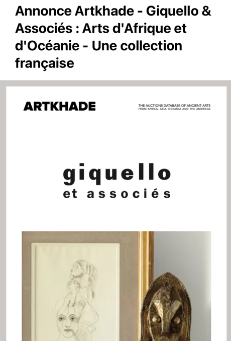 Annonce ArtKhade – Giquello & Associés – Arts d’Afrique et d’Océanie – le 14 Mars 2023.