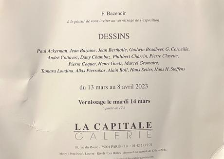 Galerie La Capitale –  « Dessins » 13 Mars au 8Avril 2023.