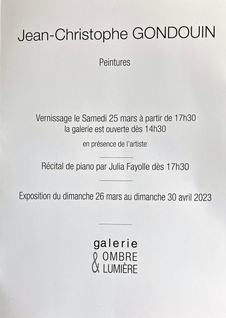Galerie Ombre & Lumière – exposition Jean-Christophe Gondouin – à  Venterol (Drôme) à partir du 25 Mars 2023.