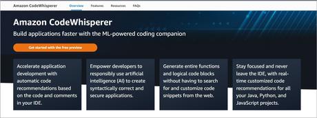 Page d'accueil d'Amazon CodeWhisperer