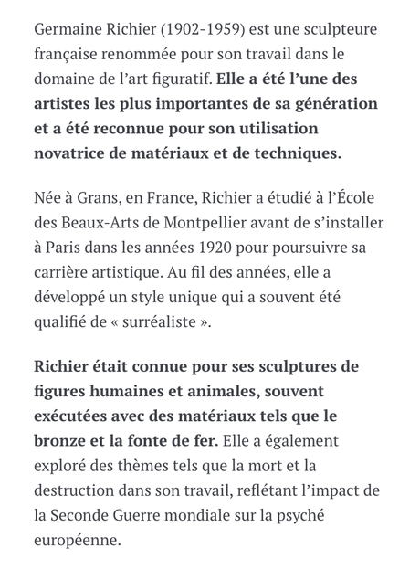 Centre Pompidou  – Exposition Germaine Richier – depuis le 1er Mars 2023.