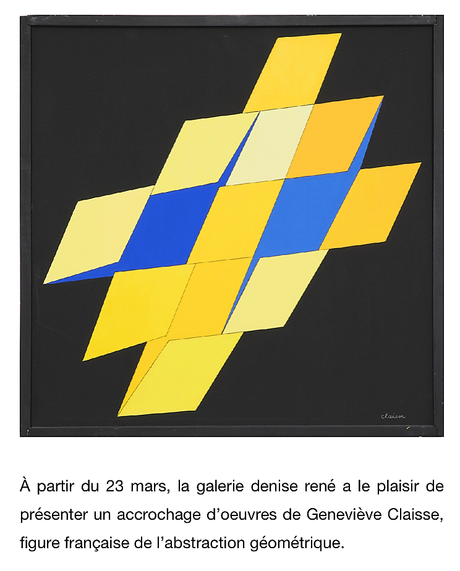 Galerie Denise René – exposition Geneviève Claisse – et  » artistes construits » à partir du 23 Mars 2023.