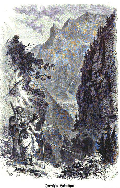 Anno 1877 in Mittenwald — Durch's Lainthal — Eine Zeichnung von Gustav Sundblad