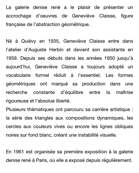 Galerie Denise René « exposition Geneviève Claisse  » à partir du 23 Mars 2023.
