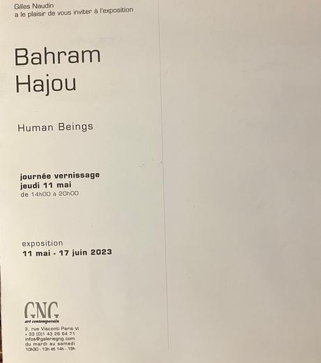 Galerie G N G « exposition  Bahram Hajou » à partir du 11 Mai 2023.