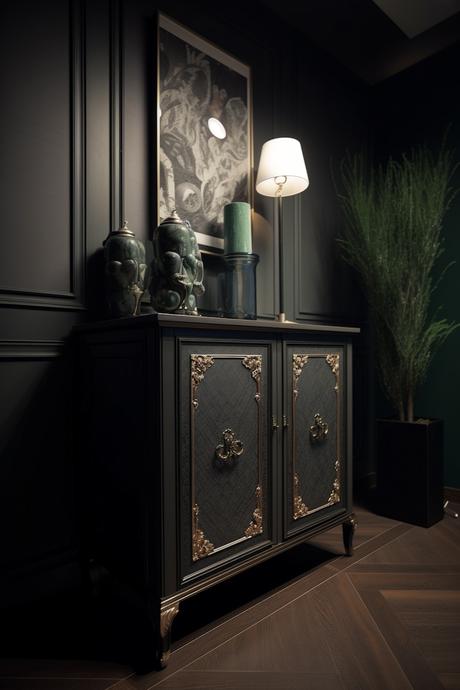 couloir noir meuble Boulle buffet étroit Louis XIV