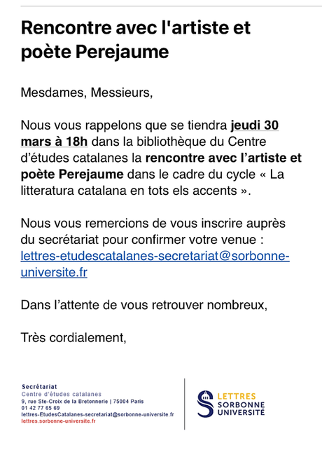 Centre d’études catalanes  – Sorbonne Université- le 30 Mars 2023.