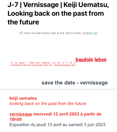 Galerie Baudoin Lebon  «  » Keiji Uematsu » » à partir du  12 Avril 2023.
