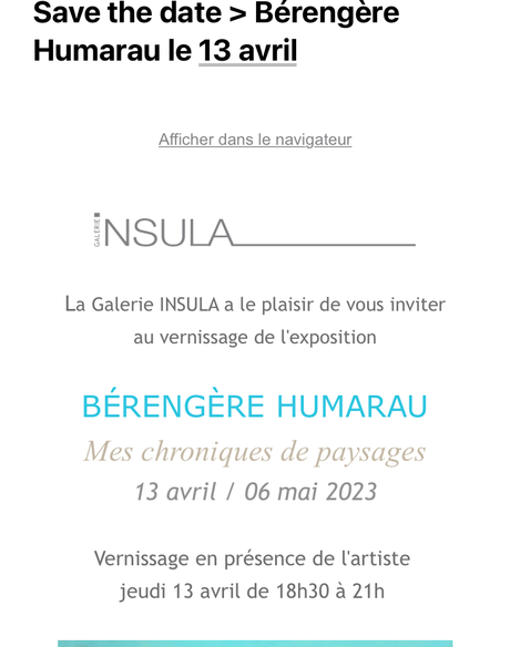 Galerie Insula –  » Bérengère Humarau  » à partir du 13 Avril 2023.