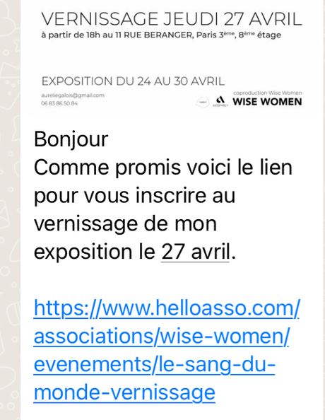Exposition Aurélie Galois « Le sang du monde » le jeudi 27 Avril 2023.