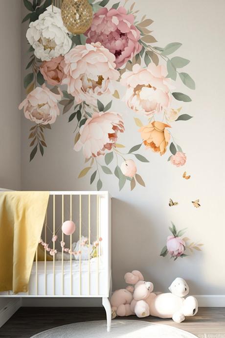 chambre bébé fille sticker mural frise fleur