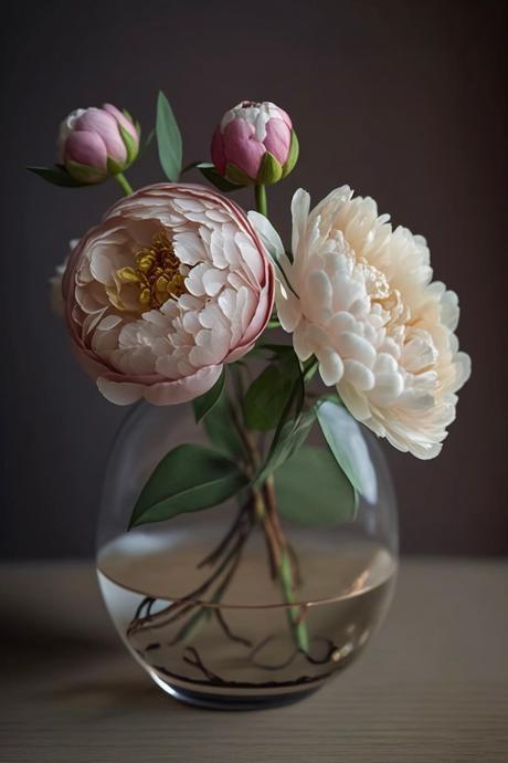 décoration pivoines bouquet minimaliste vase transparent