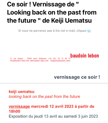 Galerie Baudoin Lebon – depuis le 12 Avril 2023- Looking back on the past from the future- de Keiji Uematsu