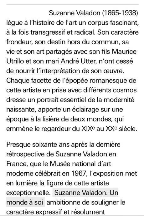 Musée Centre-Pompidou Metz  « SuzanneValadon – un monde à soi » 15 Avril — 11 Septembre 2023.
