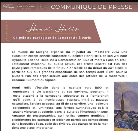 Musée de la Sologne – à Romorantin – Lanthenay – 1er Juillet au 1er Octobre 2023.