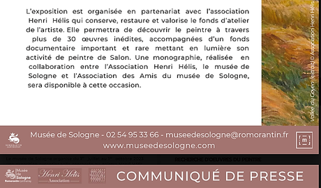 Musée de la Sologne – à Romorantin – Lanthenay – 1er Juillet au 1er Octobre 2023.