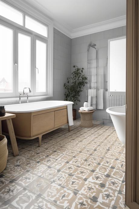 carreaux ciment moderne salle de bains beige rétro