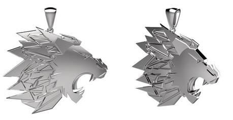 maquette numérique d'un pendentif tête de lion en argent