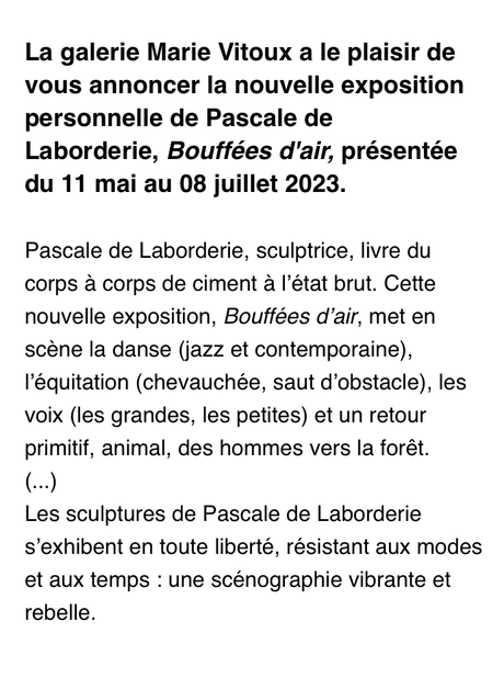 Galerie Marie Vitoux – exposition – Pascale de Laborderie « Bouffées d’air » à partir du 11 Mai 2023.