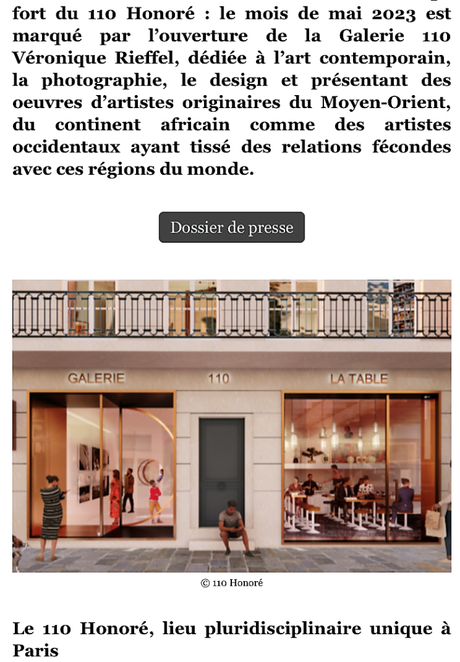 Une nouvelle Galerie : La galerie 110. Galerie Véronique Rieffel. Mai 2023.