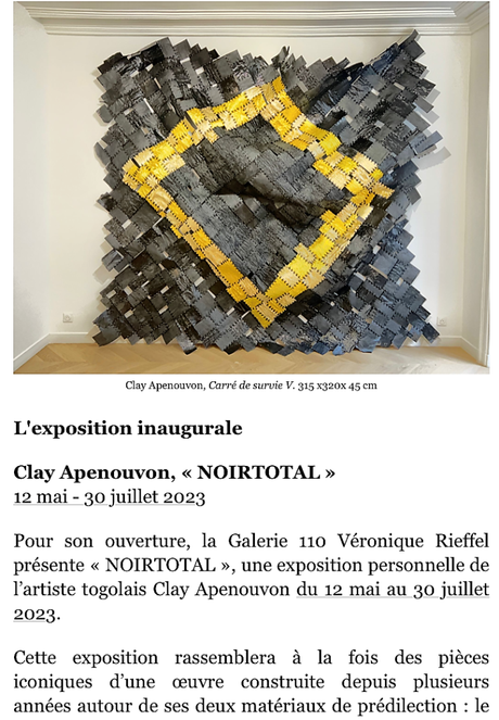 Une nouvelle Galerie : La galerie 110. Galerie Véronique Rieffel. Mai 2023.