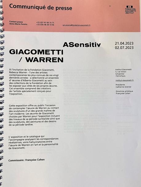 Fondation Giacometti – à partir du 21 Avril 2023. « Giacometti/Warren -ASensitiv »